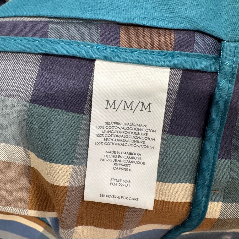 CAbi Multicolor Plaid Trench Coat w/ Gold Buttons - Picture 9 of 9